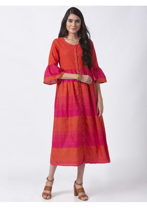 Orange Dress with Bell Sleeves 