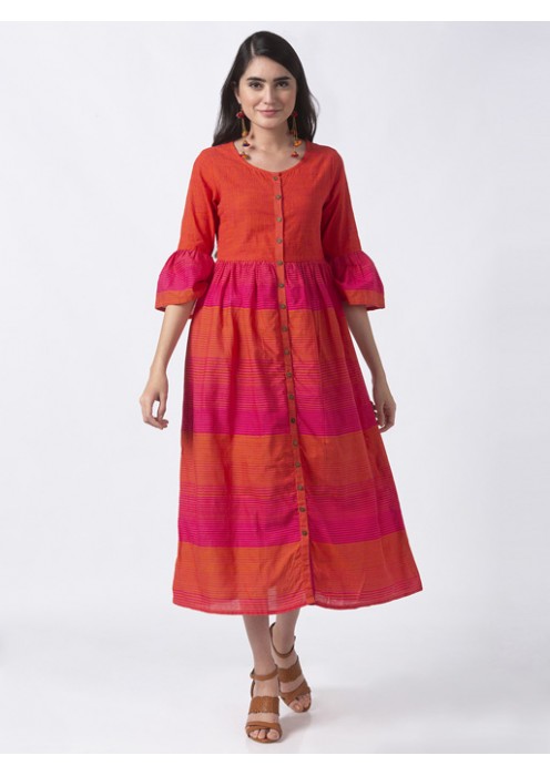 Orange Dress with Bell Sleeves 