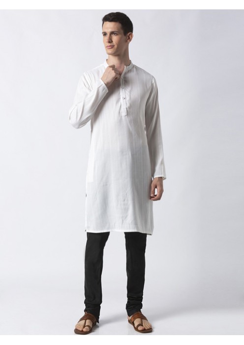 White Cotton Dobby long kurta 