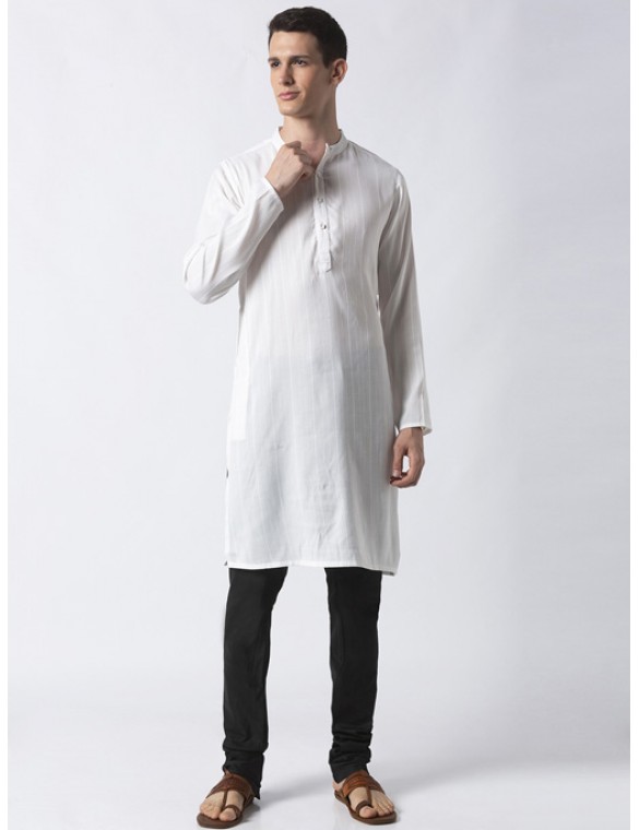 White Cotton Dobby long kurta 