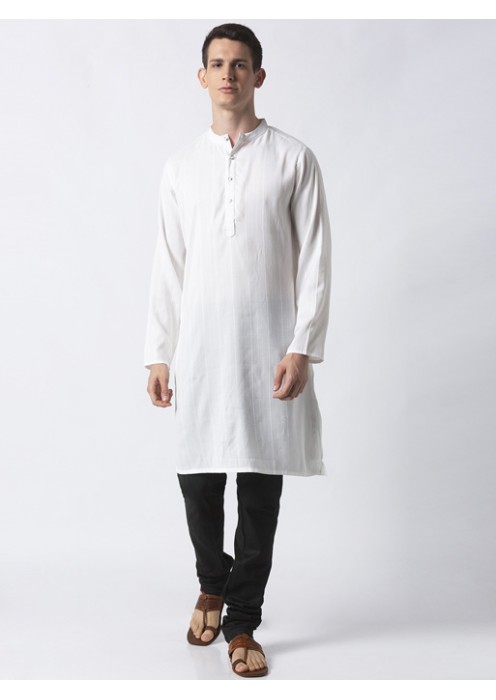 White Cotton Dobby long kurta 