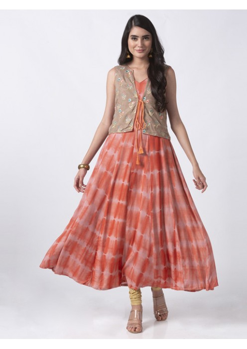 Coral Tie-Dye Kurta with Koti