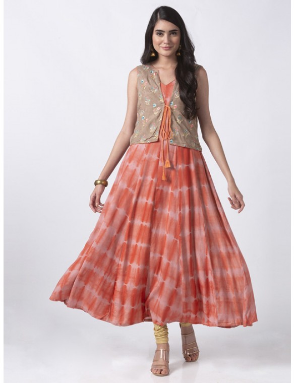 Coral Tie-Dye Kurta with Koti