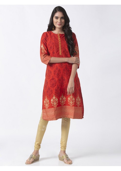 Rust Kurta with Floral Printing