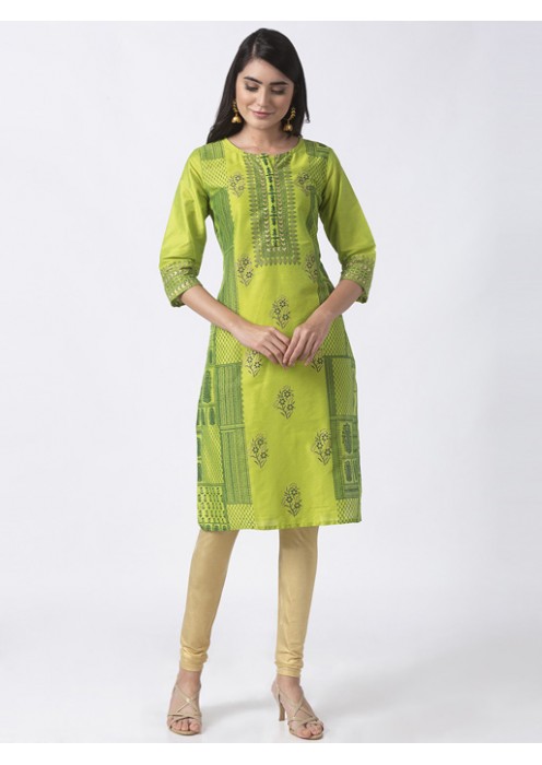 Lime Kurta With Print