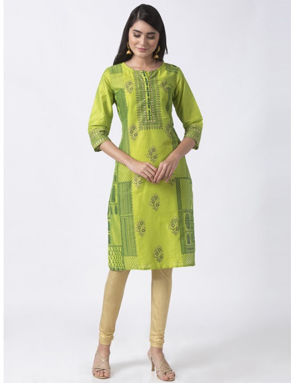 Lime Kurta With Print