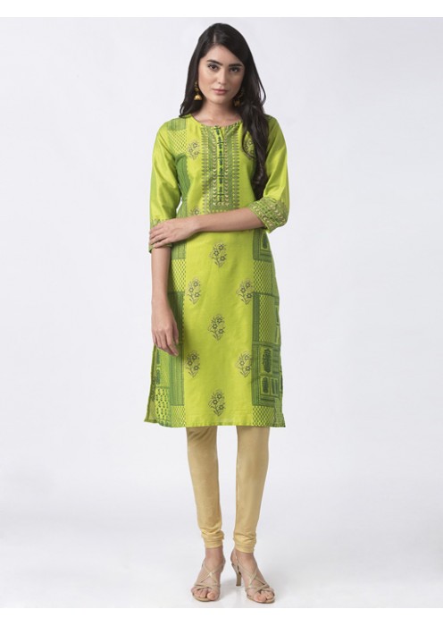 Lime Kurta With Print