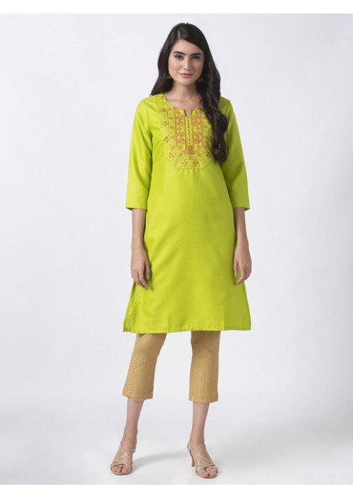 Lime Green Embroidered Kurta 