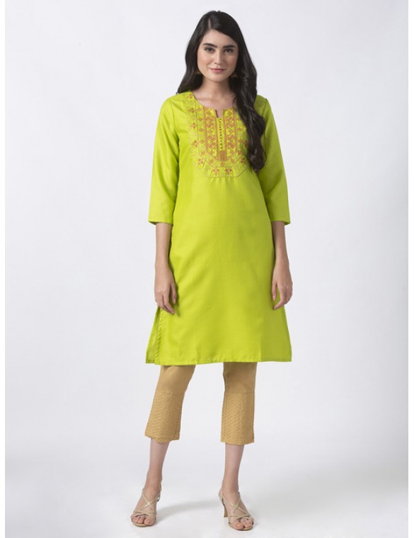 Lime Green Embroidered Kurta 