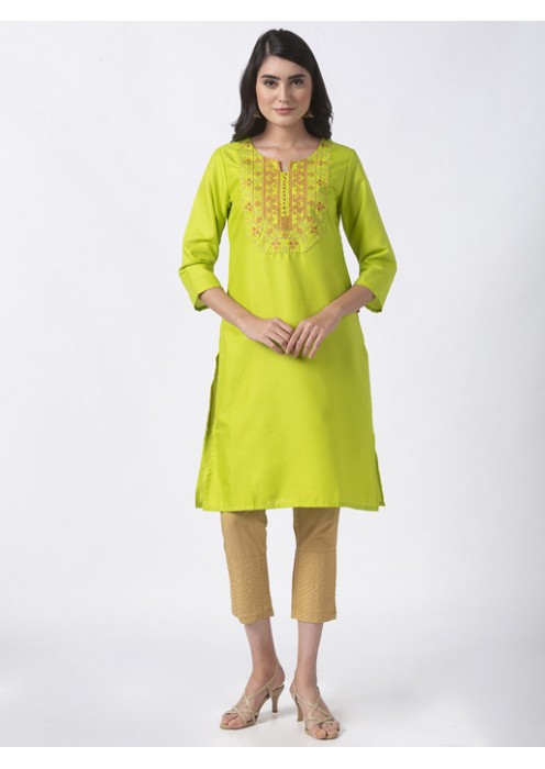 Lime Green Embroidered Kurta 