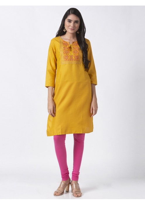 Mustard Kurta with Embroidery