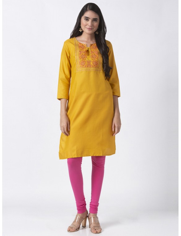 Mustard Kurta with Embroidery