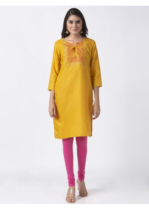 Mustard Kurta with Embroidery