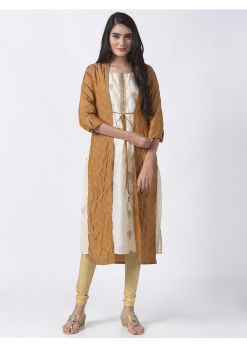 Gold Outerwear With Ecru Kurta 