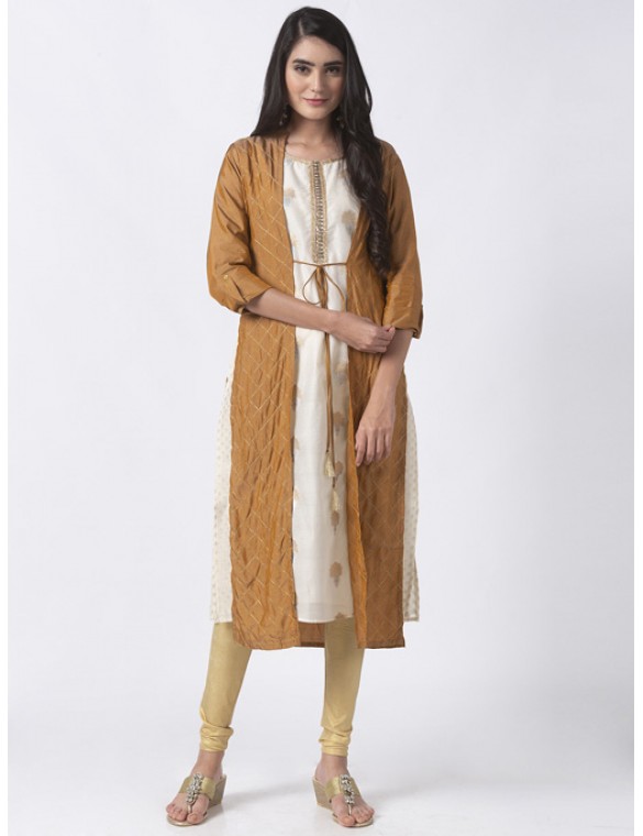 Gold Outerwear With Ecru Kurta 