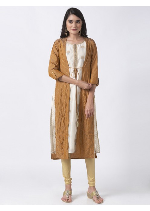 Gold Outerwear With Ecru Kurta 