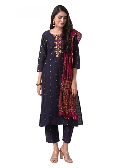 Navy Jacquard Kurta Set