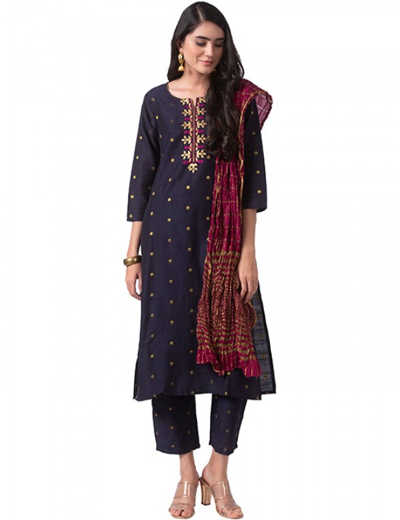 Navy Jacquard Kurta Set