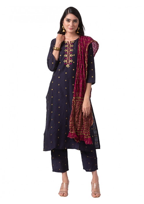 Navy Jacquard Kurta Set