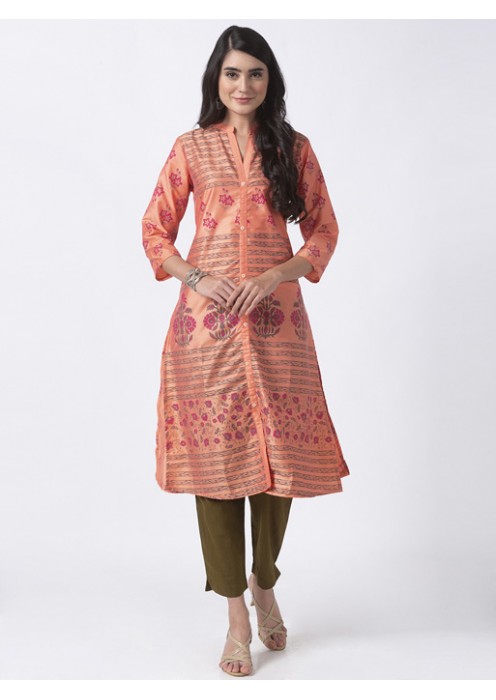 Coral Kurta with Floral Printing